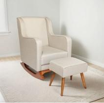 Poltrona Cadeira Balanço Amamentação Leitura Descanso com puff Linho