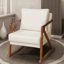 Poltrona Cadeira Balanço Amber Luxo Madeira Maciça Veludo Bege- MABE MAGAZINE