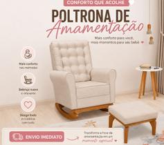 Poltrona Cadeira Base Balanço Para Amamentação, Descanso, Leitura, Sala Com Puff Linho
