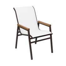 Poltrona Cadeira Cactos de Alumínio Braço de Madeira Tela Sling para Jantar Jardim Piscina Poltrona Cadeira Cactos de Alumínio Braço de Madeira Tela Sling para Jantar Jardim Piscina