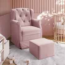 Poltrona Cadeira de Amamentação Balanço + Puff Ternura Material Sintético Rosa - Speciale Home