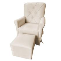 Poltrona Cadeira De Amamentação Com Balanço E Puff Ana Alice Suede Marfim Ms Decor