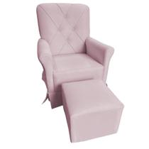 Poltrona Cadeira De Amamentação Com Balanço E Puff Ana Alice Suede Rosa Mz Decor - Mazzero Decor