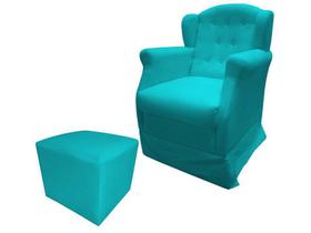 Poltrona Cadeira De Amamentação Com Balanço E Puff Manu Suede Azul Tifany Ms Decor