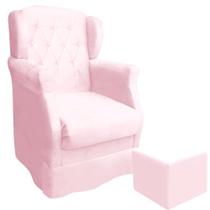 Poltrona Cadeira de Amamentação Isabella Quarto do Bebe suede rosa bebe com balanço + puf - B2Y Magazine