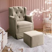 Poltrona Cadeira de Amamentação Ternura Balanço e Puff Suede Bege Speciale Home