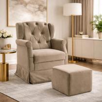 Poltrona Cadeira de Amamentação Ternura Balanço e Puff Suede Bege Star Confort