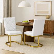 Poltrona Cadeira de Jantar Base de Ferro Mirelle Bordado Matelassê material sintético Branco Poltrona Cadeira de Jantar Base de Ferro Mirelle Bordado Matelassê material sintético Branco