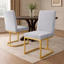 Poltrona Cadeira de Jantar Base de Ferro Mirelle Suede Cinza