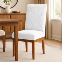 Poltrona Cadeira de Jantar Base de Madeira Melvie Bordado Matelassê material sintético Branco