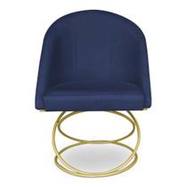 Poltrona Cadeira De Jantar Luxo Estofada Base Metal Dourado Sala Cozinha Recepção Suede Azul Eli Móveis e Decoração