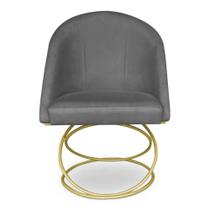 Poltrona Cadeira De Jantar Luxo Estofada Base Metal Dourado Sala Cozinha Recepção Suede Cinza Escuro Eli Móveis Decoraçã