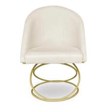 Poltrona Cadeira De Jantar Luxo Estofada Base Metal Dourado Sala Cozinha Recepção Suede Off White Eli Móveis e Decoração