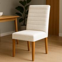 Poltrona Cadeira de Jantar Pé de Madeira Marise Bordado Horizontal Suede Bege Poltrona Cadeira de Jantar Pé de Madeira Marise Bordado Horizontal Suede Bege
