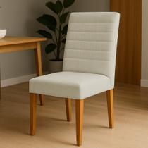 Poltrona Cadeira de Jantar Pé de Madeira Marise Bordado Horizontal Suede Cappuccino Poltrona Cadeira de Jantar Pé de Madeira Marise Bordado Horizontal Suede Cappuccino