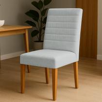 Poltrona Cadeira de Jantar Pé de Madeira Marise Bordado Horizontal Suede Cinza Poltrona Cadeira de Jantar Pé de Madeira Marise Bordado Horizontal Suede Cinza