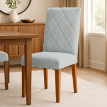 Poltrona Cadeira de Jantar Pé de Madeira Marise Bordado Matelassê Suede Cinza Poltrona Cadeira de Jantar Pé de Madeira Marise Bordado Matelassê Suede Cinza