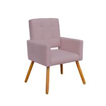 Poltrona Cadeira Decorativa c/ Costas Vazadas Camila Pés Palito Suede Rosê - Dl Decor