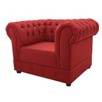 Poltrona Cadeira Decorativa Chesterfield Sintético Vermelho Recepção Sala de Estar Quarto Luxo Capitonê - AM Decor