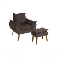 Poltrona-cadeira Decorativa Com Puff Glamour Opala Com Pés Quadrado Marrom