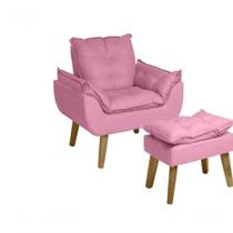 Poltrona-cadeira Decorativa Com Puff Glamour Opala Com Pés Quadrado Rosê Poltrona-cadeira Decorativa Com Puff Glamour Opala Com Pés Quadrado Rosê