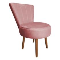 Poltrona Cadeira Decorativa Costurada Elegância Veludo Rosê Pés Palito Castanho - Pallazio