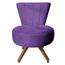 Poltrona Cadeira Decorativa Costurada Elegância Veludo Roxo Base Giratória Castanho - Pallazio