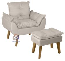 Poltrona/Cadeira Decorativa E Puff Glamour Bege Com Pés Quadrado - Bege