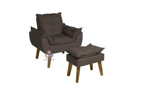 Poltrona/Cadeira Decorativa E Puff Glamour Opala Marrom Com Pés Quadrado - SMF Decor