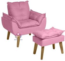 Poltrona/Cadeira Decorativa E Puff Glamour Opala Rosê Com Pés Quadrado - SMF Decor