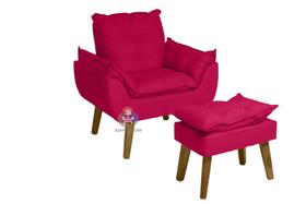 Poltrona/Cadeira Decorativa E Puff Glamour Opala Vermelho Com Pés Quadrado