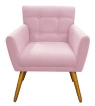 Poltrona Cadeira Decorativa Estofada Para Consultório Luiza Suede Rosa Bebe - DL Decor