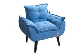 Poltrona/Cadeira Decorativa Glamour Azul Linho Com Pés Quadrado