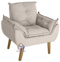 Poltrona/Cadeira Decorativa Glamour Bege Com Pés Quadrado - Bege Poltrona/Cadeira Decorativa Glamour Bege Com Pés Quadrado - Bege