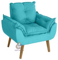 Poltrona/Cadeira Decorativa Glamour Opala Azul Turquesa Com Pés Quadrado - SMF Decor