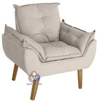 Poltrona/Cadeira Decorativa Glamour Opala Bege Com Pés Quadrado - SMF Decor