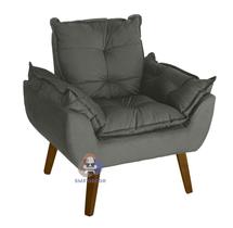 Poltrona/Cadeira Decorativa Glamour Opala Chumbo Com Pés Quadrado