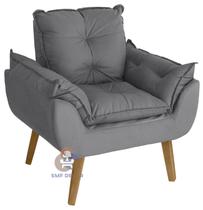 Poltrona/Cadeira Decorativa Glamour Opala Cinza Com Pés Quadrado