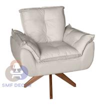 Poltrona/Cadeira Decorativa Glamour Opala Com Base Giratória 30cm em Madeira Bege