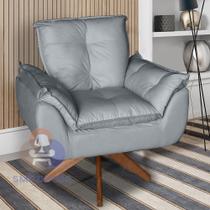 Poltrona/Cadeira Decorativa Glamour Opala Com Base Giratória 30cm em Madeira Bege
