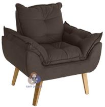 Poltrona/Cadeira Decorativa Glamour Opala Marrom Com Pés Quadrado - SMF Decor
