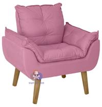 Poltrona/Cadeira Decorativa Glamour Opala Rose Com Pés Quadrado - SMF Decor