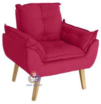 Poltrona/Cadeira Decorativa Glamour Opala Vermelho Com Pés Quadrado