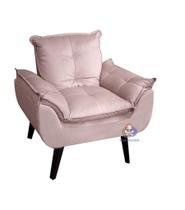 Poltrona/Cadeira Decorativa Glamour Veludo Rosa Nude Com Pés Quadrado Poltrona/Cadeira Decorativa Glamour Veludo Rosa Nude Com Pés Quadrado