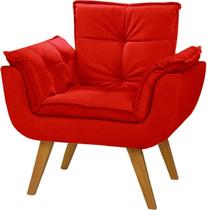 Poltrona Cadeira Decorativa Gran Opala Suede Vermelho Pés Imbuia Sala Quarto