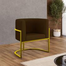 Poltrona Cadeira Decorativa Lua Base de Ferro Gold Bege Bege