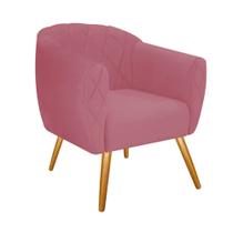 Poltrona Cadeira Decorativa Ludi Pés Palito Sala de Estar Recepção Escritório Suede Rosa Bebê - Damaffê Móveis