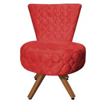 Poltrona Cadeira Decorativa Matelassê Elegância Veludo Vermelho Base Giratória Castanho - Pallazio