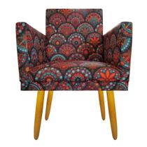 Poltrona Cadeira Decorativa Nina Encosto Alto Rodapé Mandala Preto - 2M Decor