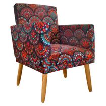 Poltrona Cadeira Decorativa Nina Encosto Alto Rodapé Mandala Preto - Nina Home Decor